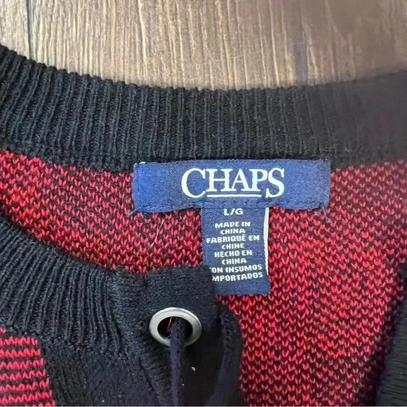 Chaps lace up checkered sweater SZ LG - Picture 3 of 4